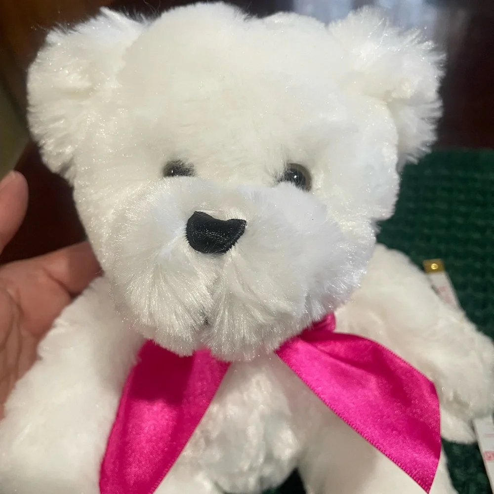 White Teddy Bear with Pink Bow looks New